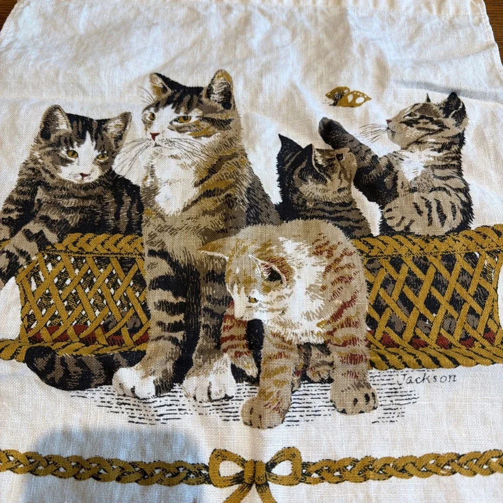 Vintage Linen Tea Towel Calendar 1972 Cats